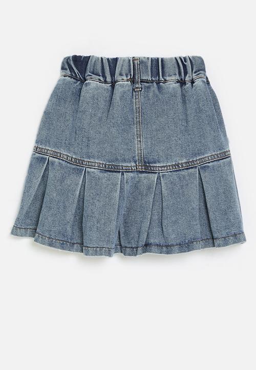 Pop Candy - Pleated denim skirt-blue