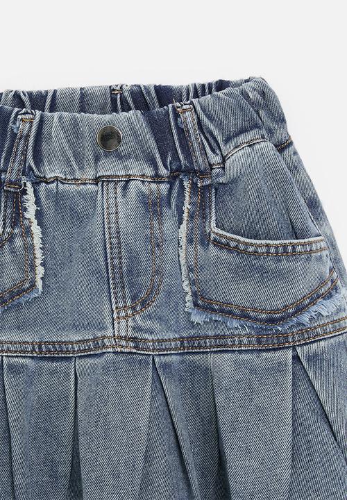 Pop Candy - Pleated denim skirt-blue