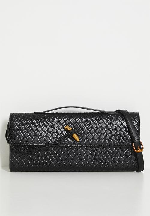 Tessa Design - Woven textured clutch bag with clasp - black