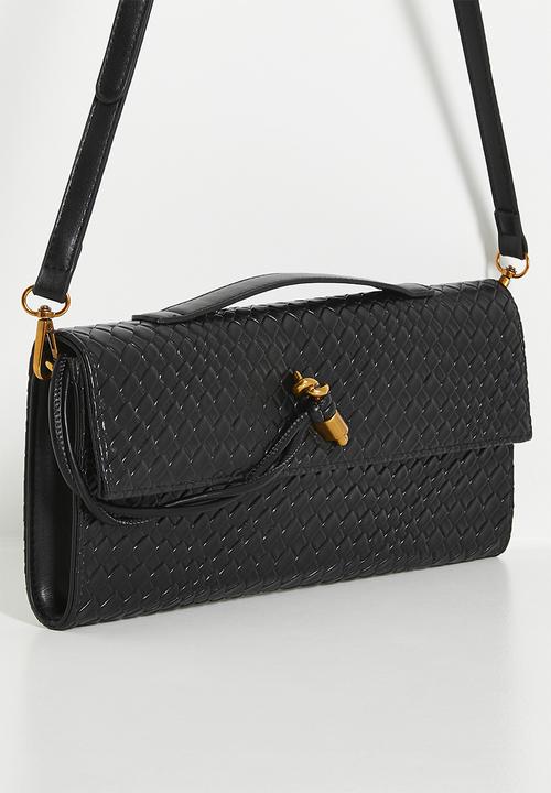 Tessa Design - Woven textured clutch bag with clasp - black