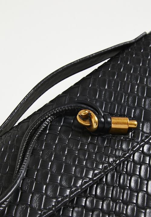 Tessa Design - Woven textured clutch bag with clasp - black