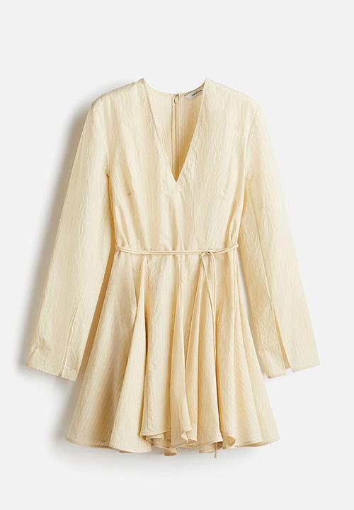 H&M - Flared-skirt dress - pale yellow/pinstriped