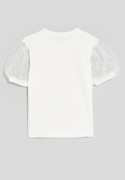 Pop Candy - Tulle puff sleeve tee - white