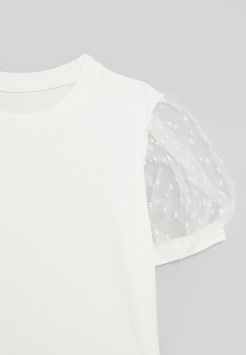 Pop Candy - Tulle puff sleeve tee - white