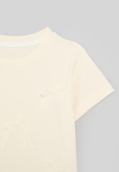 Pop Candy - Bow décor crew neck tee - ecru