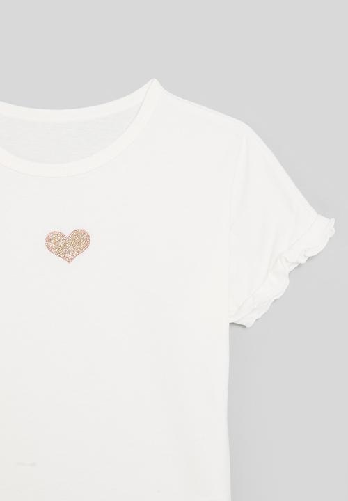 Pop Candy - Lettuce sleeve heart print tee - white