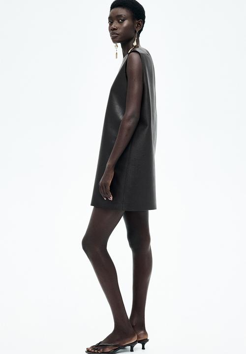 Braided-detail coated dress - dark brown