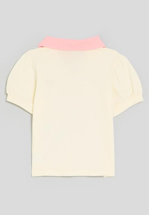Pop Candy - Colour  block golfer tee - white & pink