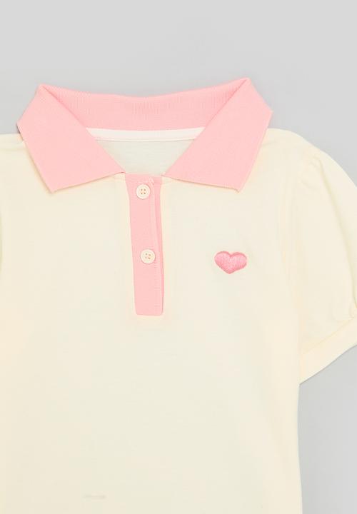 Pop Candy - Colour  block golfer tee - white & pink