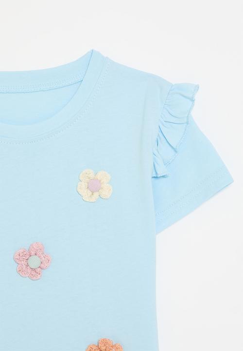 Pop Candy - Floral applique tee - light blue
