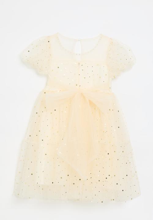 Pop Candy - Star mesh dress with pearl beaded neckline - ecru
