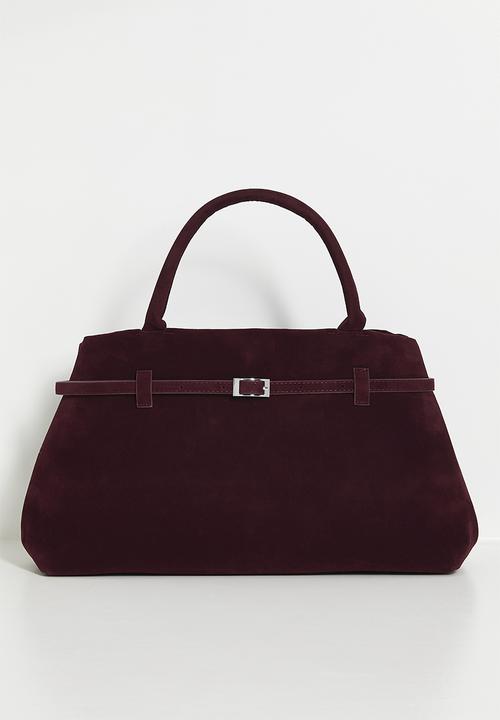 Tessa Design - Suede belted shoulder bag - burgundy