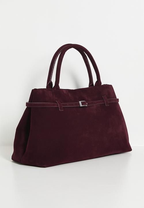 Tessa Design - Suede belted shoulder bag - burgundy