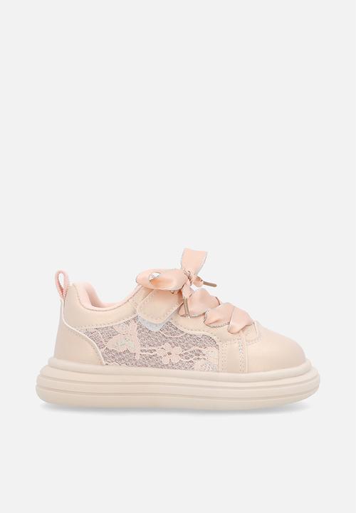 Pop Candy - Lace trim sneakers with satin laces - pink