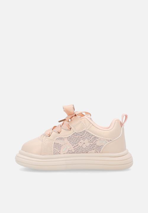 Pop Candy - Lace trim sneakers with satin laces - pink