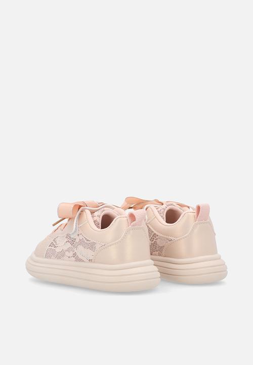 Pop Candy - Lace trim sneakers with satin laces - pink