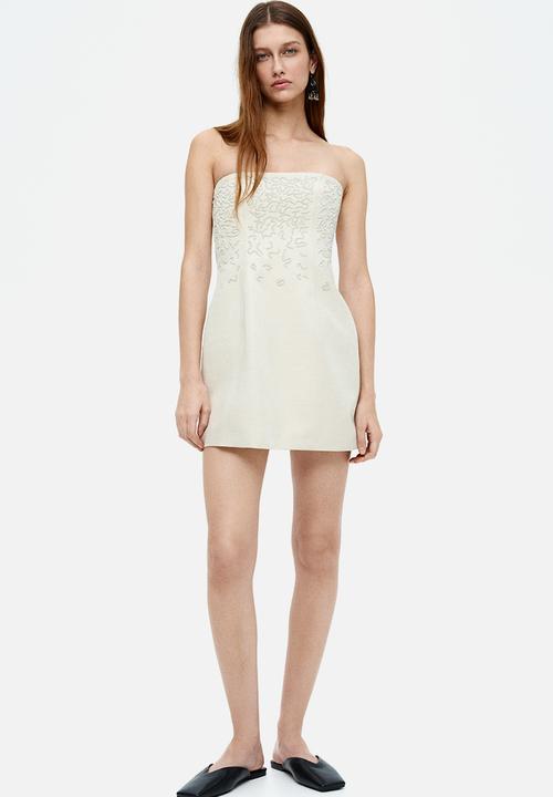 H&M - Linen-blend bandeau dress - light beige