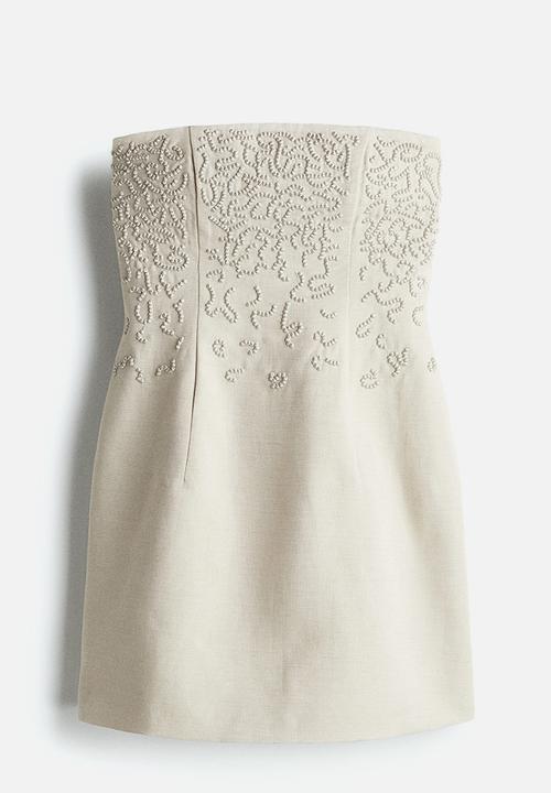 H&M - Linen-blend bandeau dress - light beige