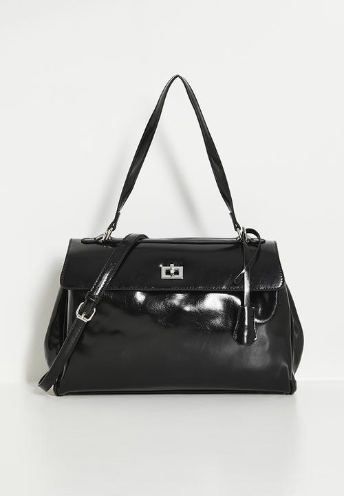 Tessa Design - Top handle  shoulder bag with silver clasp-black