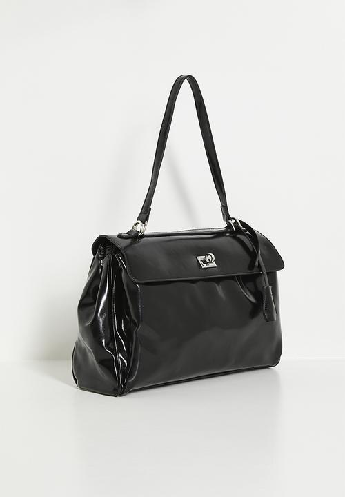 Tessa Design - Top handle  shoulder bag with silver clasp-black