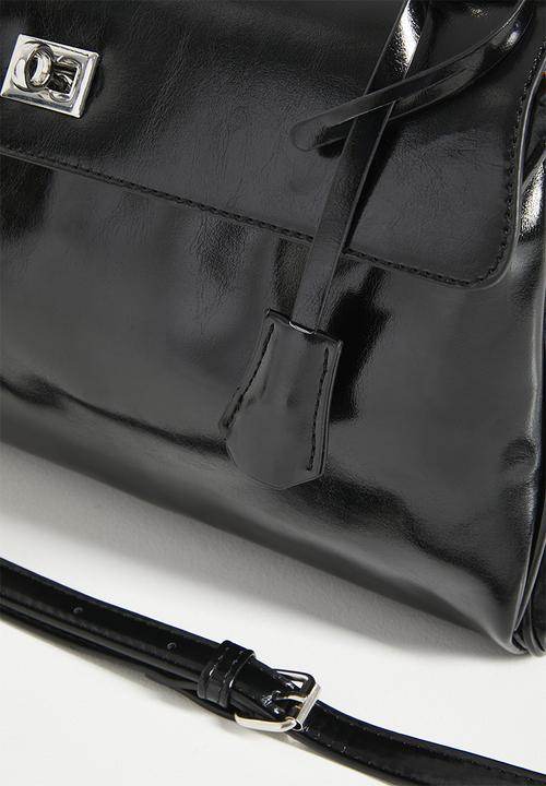 Tessa Design - Top handle  shoulder bag with silver clasp-black