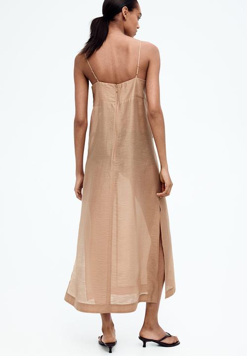 H&M - Sheer embellished strappy dress - dark beige
