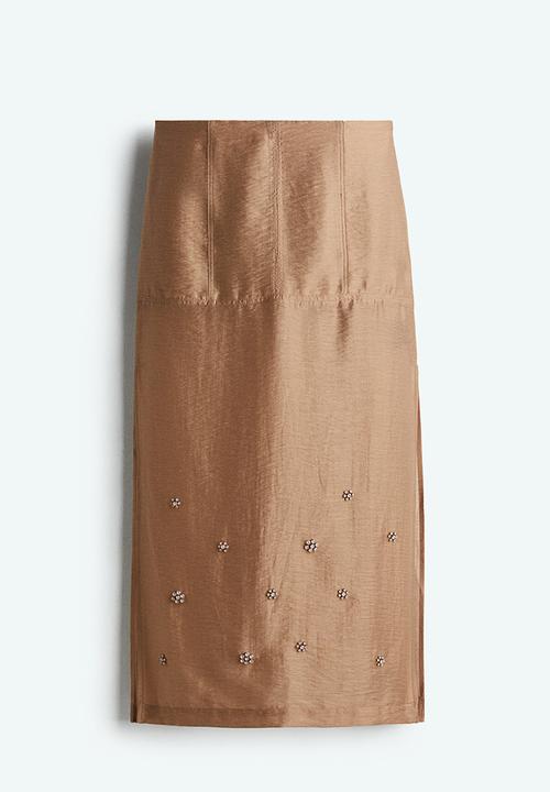 Sheer 新品 Sサイズ skirt volume sheer Lig. embellished 1284895001 - beige dark - skirt スカート
