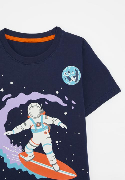Pop Candy - Surfing spaceman graphic print tee - navy blue
