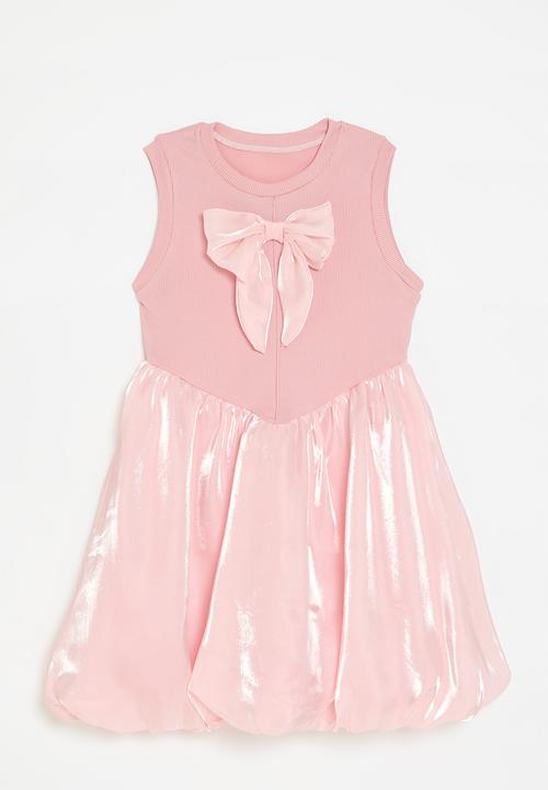Pop Candy - Basque waistline bubble dress with bow feature - soft pink/shimmer
