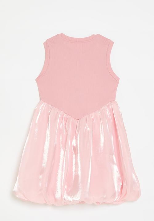 Pop Candy - Basque waistline bubble dress with bow feature - soft pink/shimmer