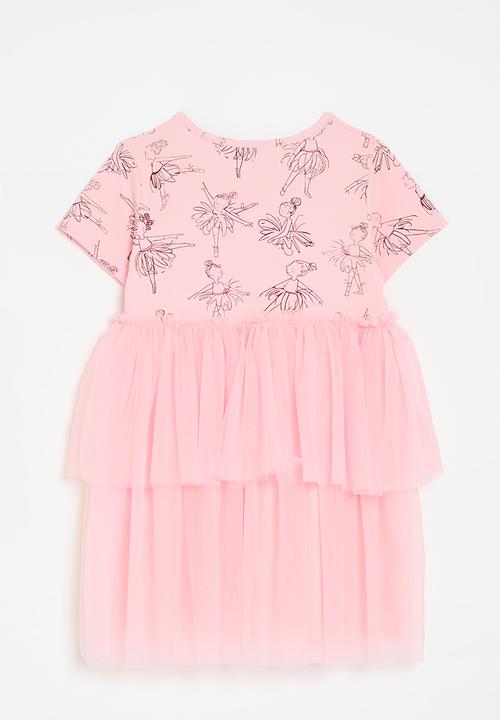 Pop Candy - Aop tee dress with tiered tulle skirt - pink