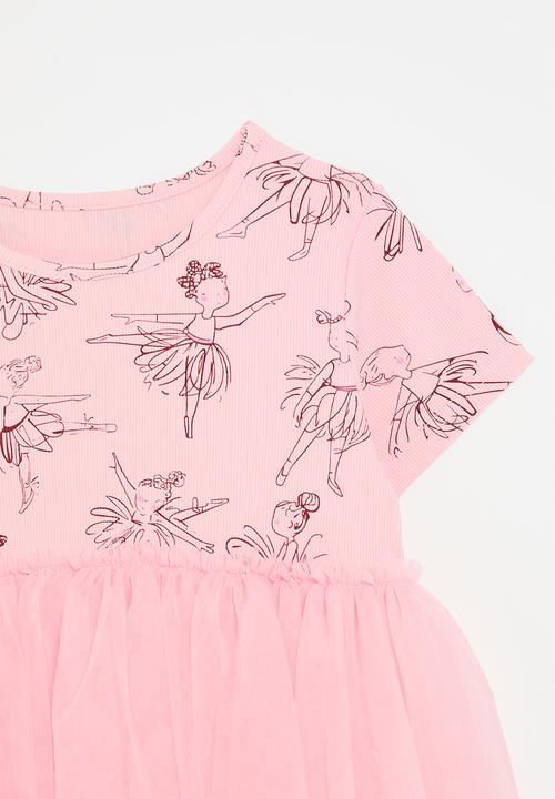 Pop Candy - Aop tee dress with tiered tulle skirt - pink