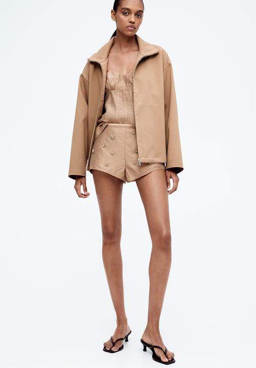 H&M - Rhinestone-embellished mini shorts - dark beige