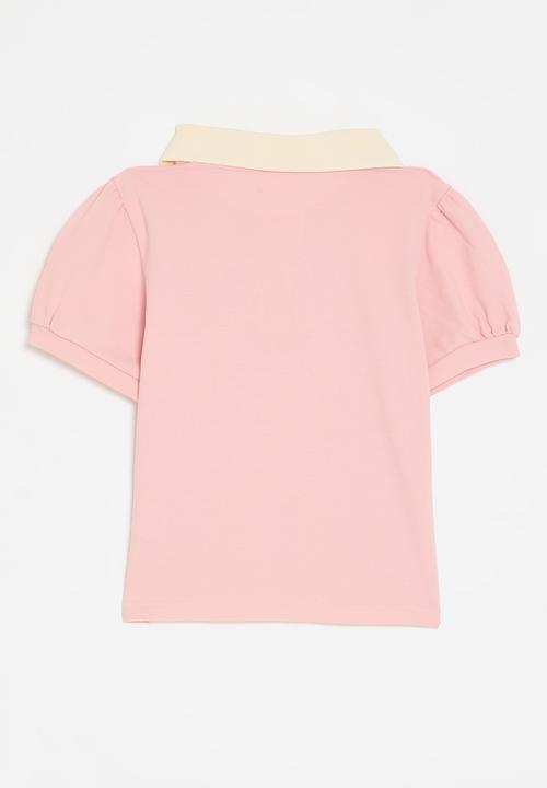 Pop Candy - Colour  block golfer tee - pink & neutral