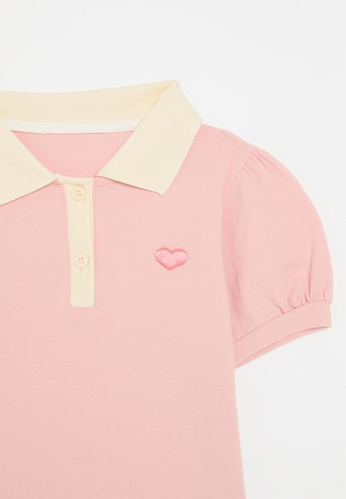Pop Candy - Colour  block golfer tee - pink & neutral
