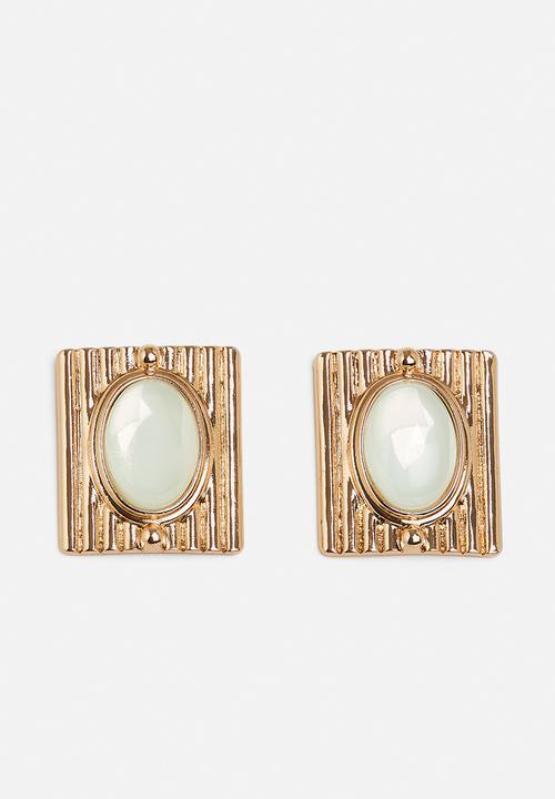 Tessa Design - Grace statement square earring with oval stone - gold