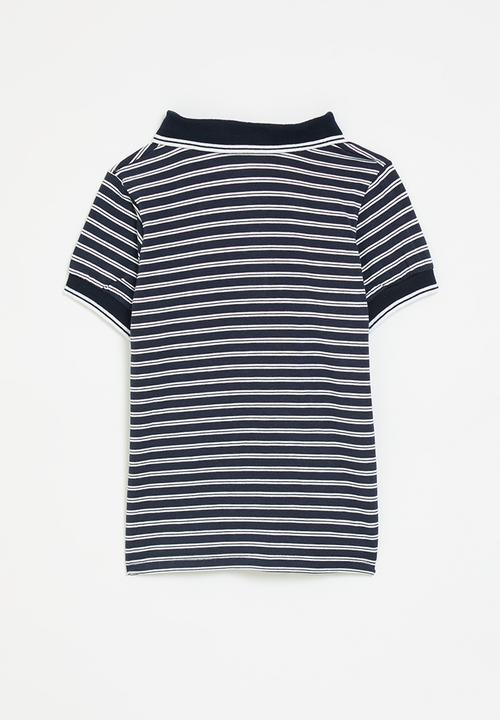 Pop Candy - Striped golf shirt - navy & white 