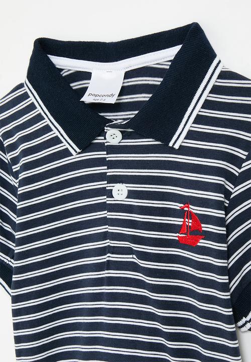 Pop Candy - Striped golf shirt - navy & white 