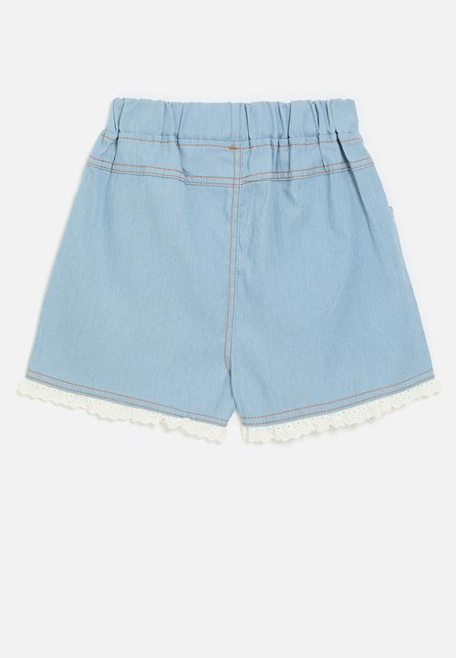 Pop Candy - Anglaise hem shorts - blue & white