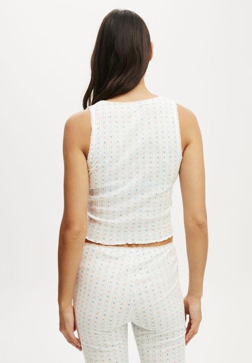 Cotton On - Waffle Pointelle Ruched Cami - white floral 