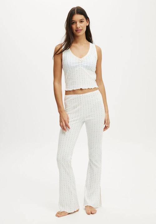 Cotton On - Waffle Pointelle Ruched Cami - white floral 