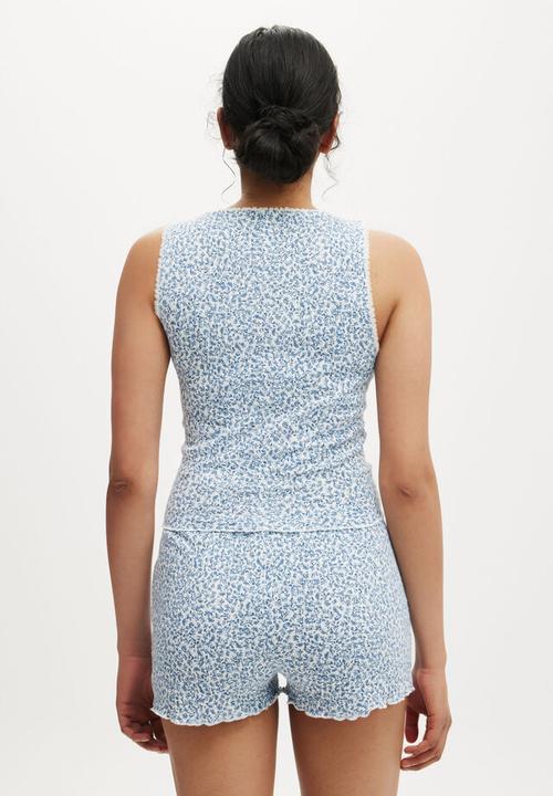 Cotton On - Waffle Pointelle Ruched Cami  - damari ditsy blue 