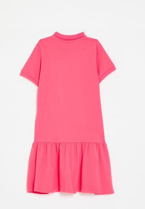 Pop Candy - Bunny embroidered golfer dress with ruffled hem - dark pink