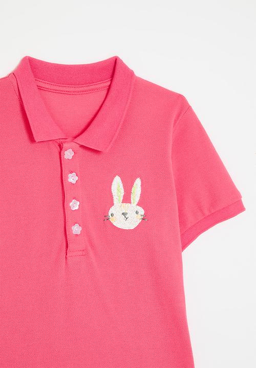 Pop Candy - Bunny embroidered golfer dress with ruffled hem - dark pink