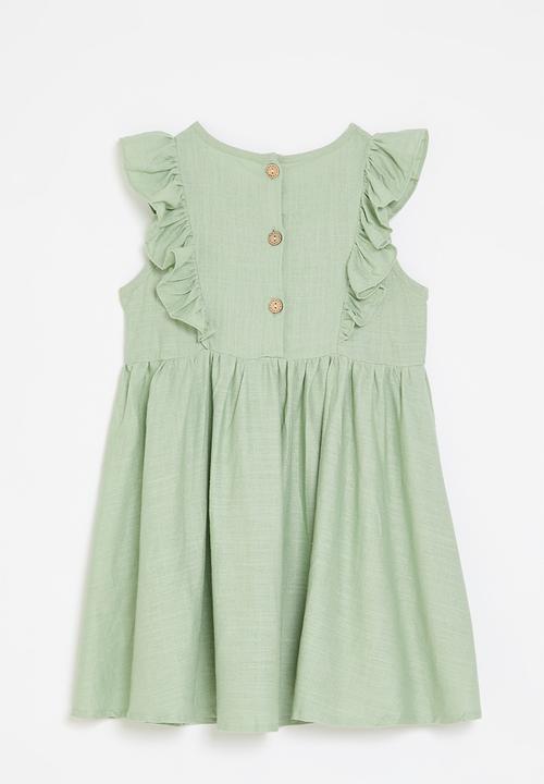Pop Candy - Frilled sleeve dress - sage green
