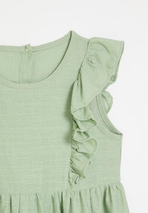 Pop Candy - Frilled sleeve dress - sage green