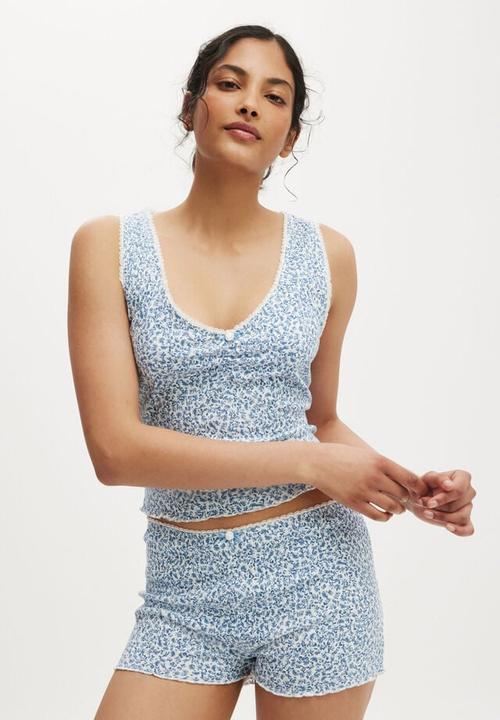 Cotton On - Waffle Pointelle Short - Damari disty blue 