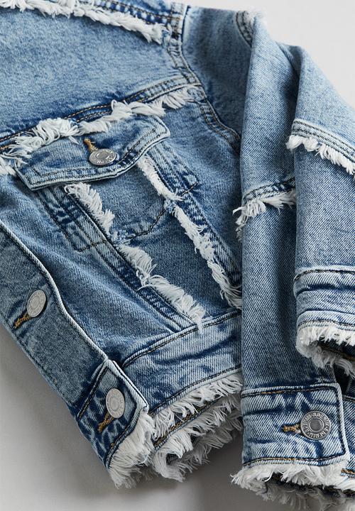 H&M - Oversized frayed-edge denim jacket - denim blue 