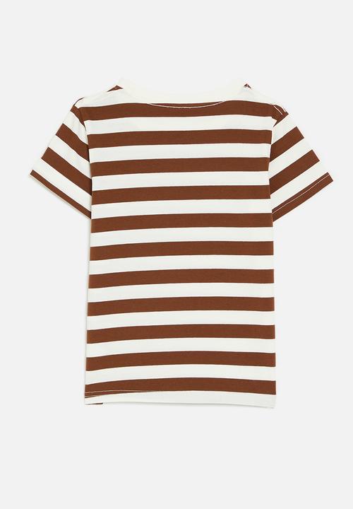 Pop Candy - Striped tee - brown & white