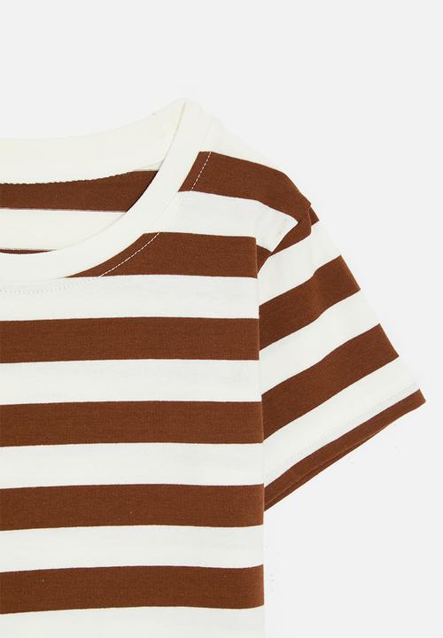 Pop Candy - Striped tee - brown & white